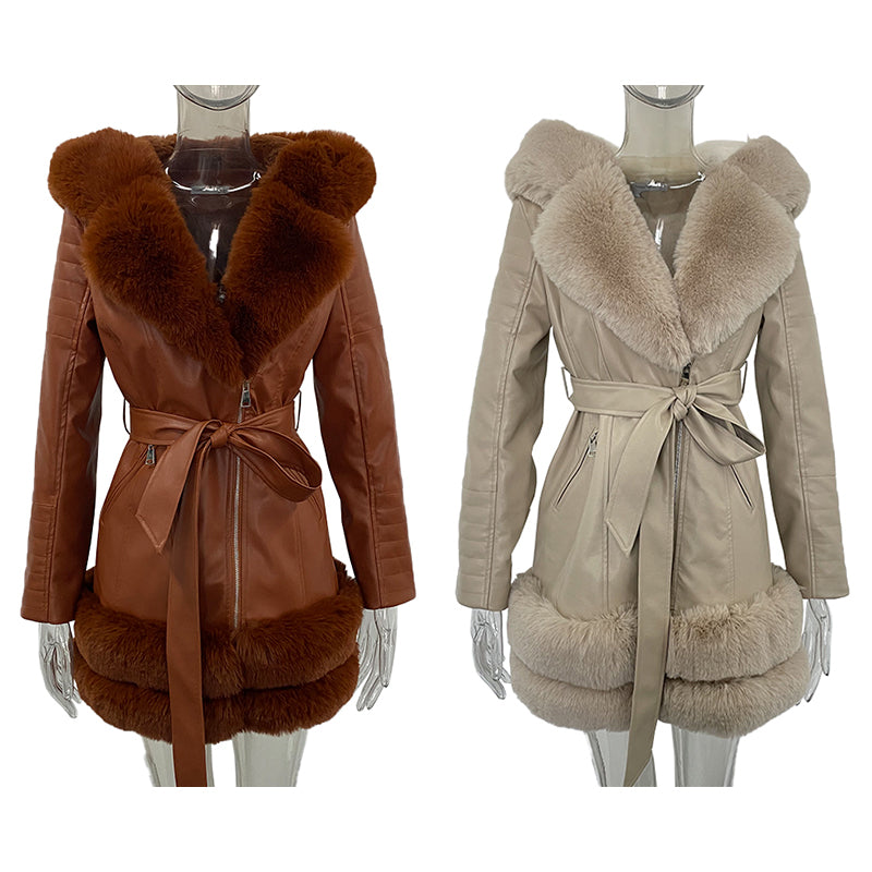 Fashion Women Leather Coats Fur Collar Jackets Ladies Jacket Black or Brown *