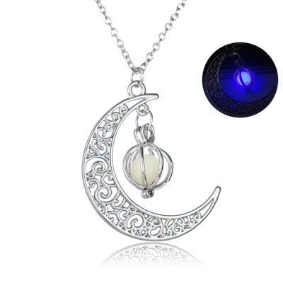 Fashion Moon Natural Glowing Stone Healing Necklace *Women Gift Charm Luminous Pendant Necklace Jewelry