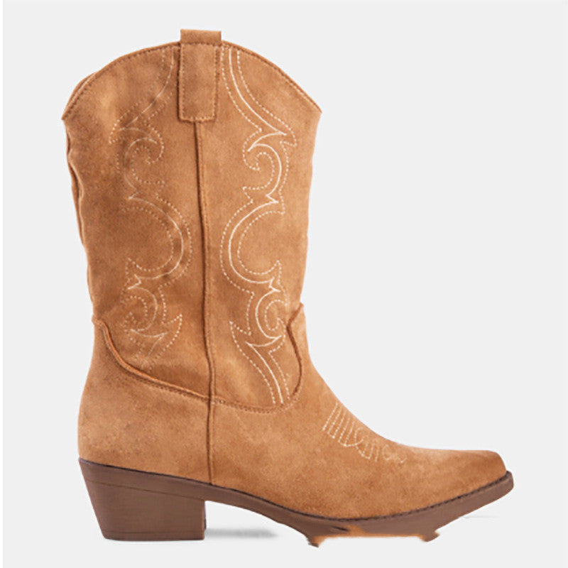 Western Cowboy Pointed boots suede leather boots *