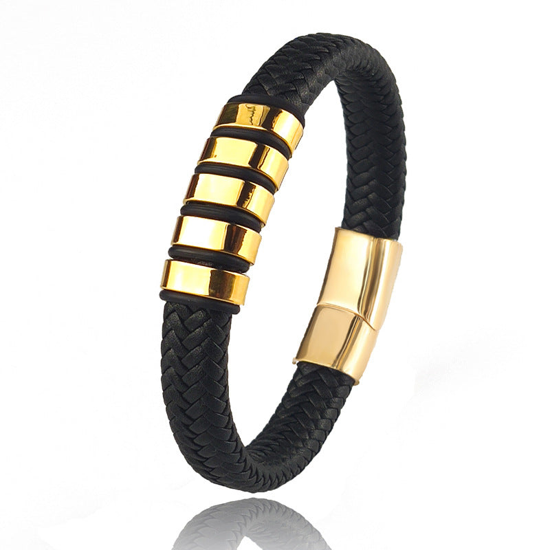 Bracelets For Men's Stainless Steel Leather Weave Bracelet *