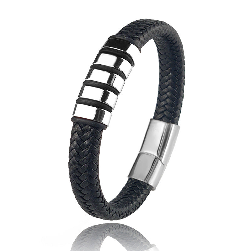 Bracelets For Men's Stainless Steel Leather Weave Bracelet *