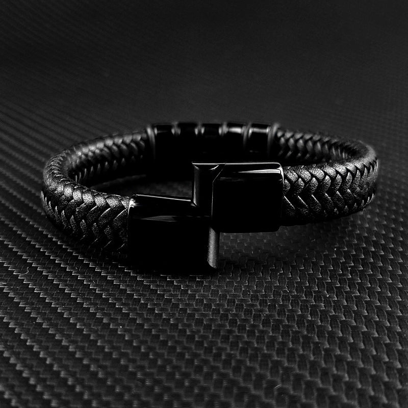 Bracelets For Men's Stainless Steel Leather Weave Bracelet *