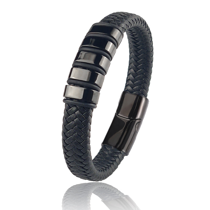 Bracelets For Men's Stainless Steel Leather Weave Bracelet *