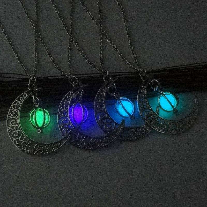 Fashion Moon Natural Glowing Stone Healing Necklace *Women Gift Charm Luminous Pendant Necklace Jewelry