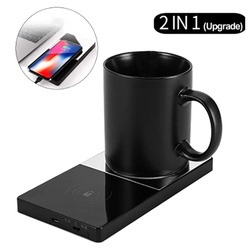 2 In 1 Heating Mug Cup* Warmer Electric Wireless Charger For Home Office Coffee Milk