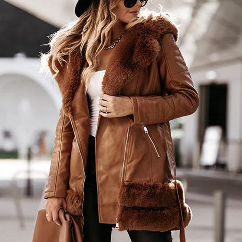 Fashion Women Leather Coats Fur Collar Jackets Ladies Jacket Black or Brown *