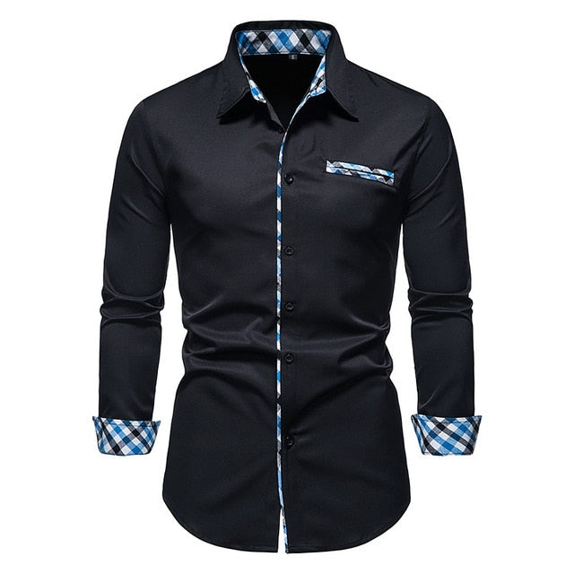 Plaid Patchwork Formal Shirts for Men* Dress Shirt Work Shirt