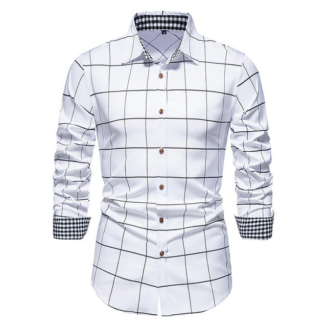 Plaid Patchwork Formal Shirts for Men* Dress Shirt Work Shirt