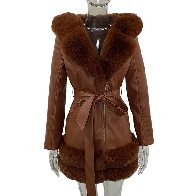 Fashion Women Leather Coats Fur Collar Jackets Ladies Jacket Black or Brown *