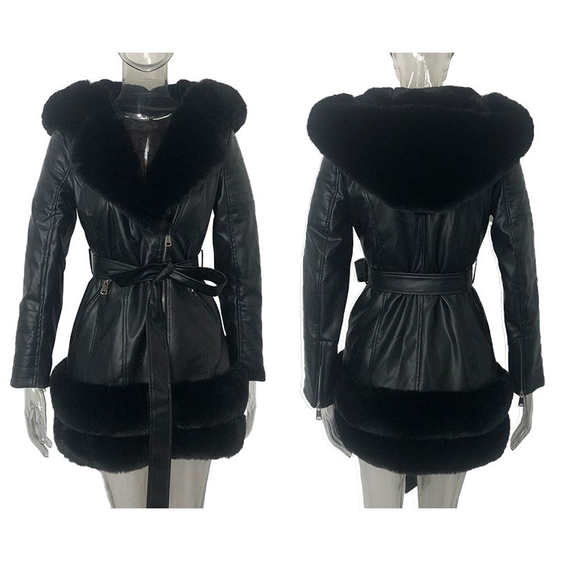 Fashion Women Leather Coats Fur Collar Jackets Ladies Jacket Black or Brown *