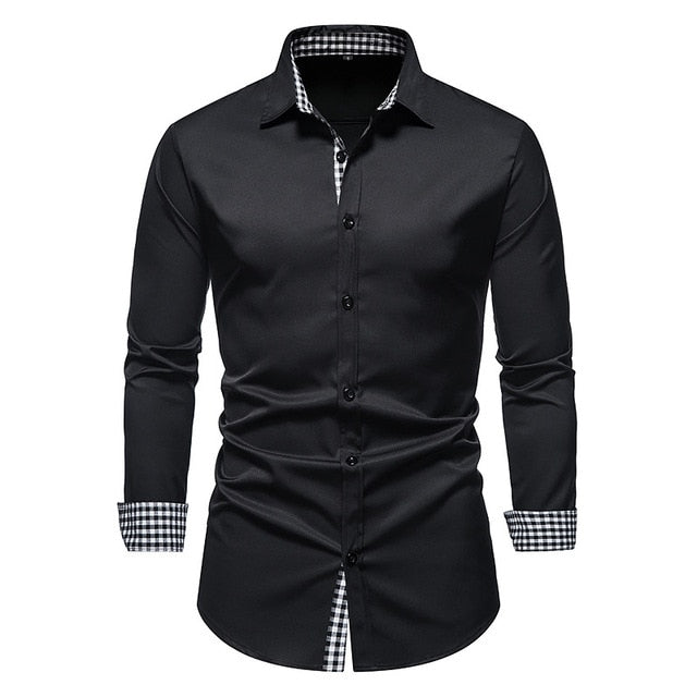 Plaid Patchwork Formal Shirts for Men* Dress Shirt Work Shirt