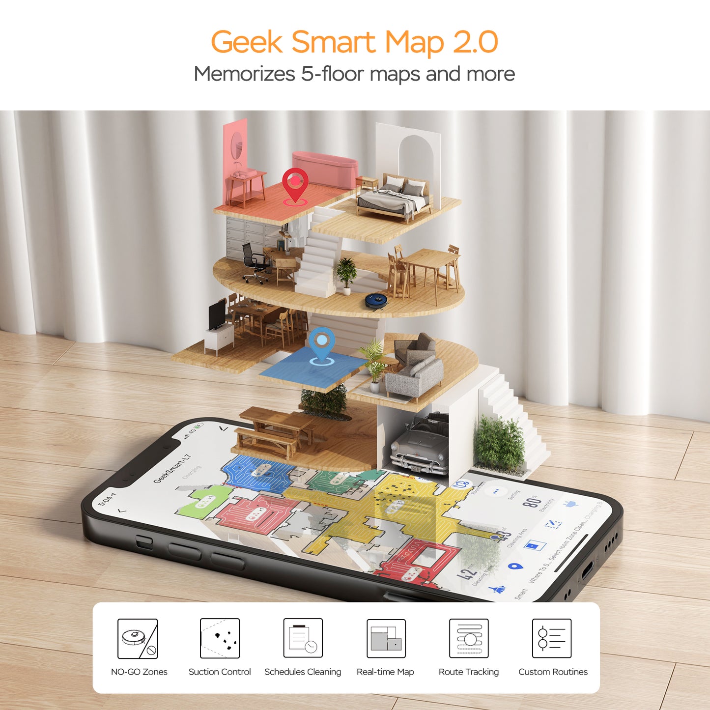 Geek Smart L7 Robot Vacuum Cleaner *And Mop, LDS Navigation, Wi-Fi Connected APP, Selective Room Cleaning,MAX 2700 PA Suction, Ideal For Pets And Larger Home