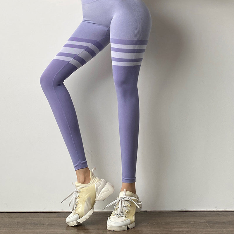 Stripe Design Fitness Leggings High Waisted Tummy Control Gym Yoga Pants* Workout Running Legging
