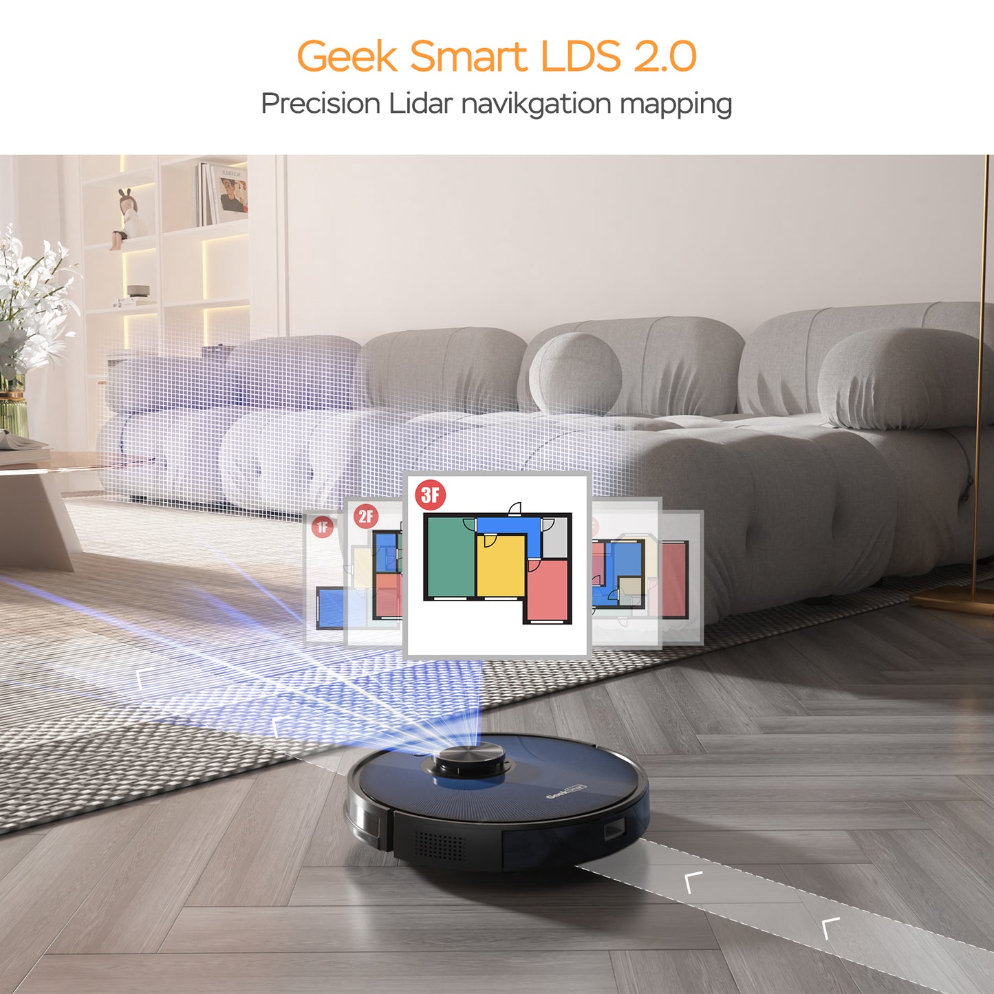 Geek Smart L7 Robot Vacuum Cleaner *And Mop, LDS Navigation, Wi-Fi Connected APP, Selective Room Cleaning,MAX 2700 PA Suction, Ideal For Pets And Larger Home