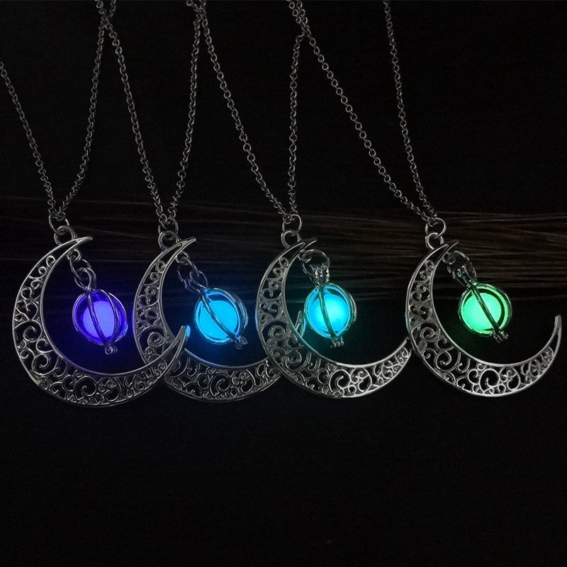 Fashion Moon Natural Glowing Stone Healing Necklace *Women Gift Charm Luminous Pendant Necklace Jewelry