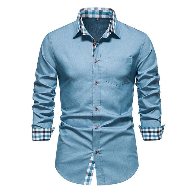 Plaid Patchwork Formal Shirts for Men* Dress Shirt Work Shirt