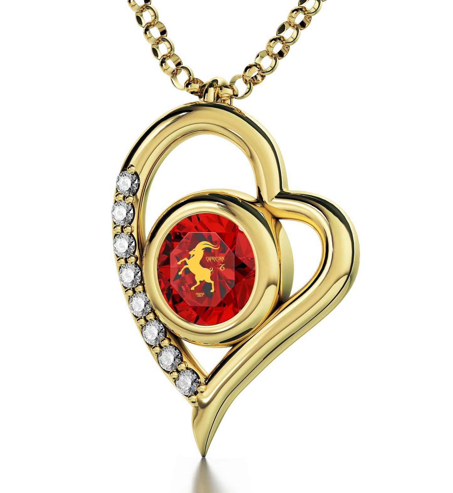 Gold Plated Silver Capricorn *Necklace Zodiac Heart Pendant 24k Gold inscribed on Crystal