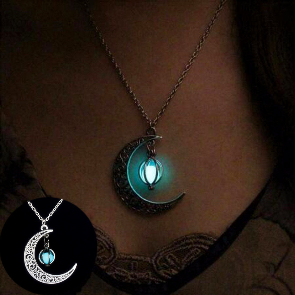 Fashion Moon Natural Glowing Stone Healing Necklace *Women Gift Charm Luminous Pendant Necklace Jewelry