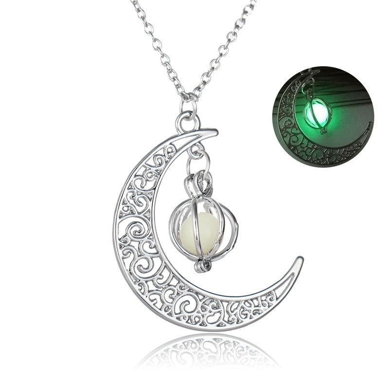 Fashion Moon Natural Glowing Stone Healing Necklace *Women Gift Charm Luminous Pendant Necklace Jewelry