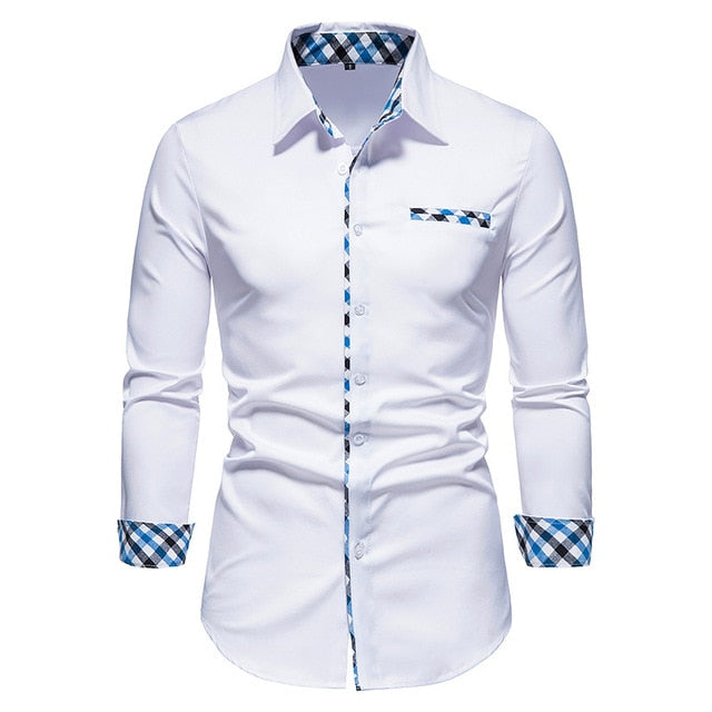 Plaid Patchwork Formal Shirts for Men* Dress Shirt Work Shirt