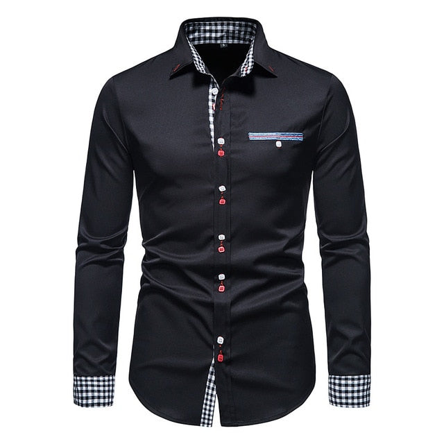 Plaid Patchwork Formal Shirts for Men* Dress Shirt Work Shirt