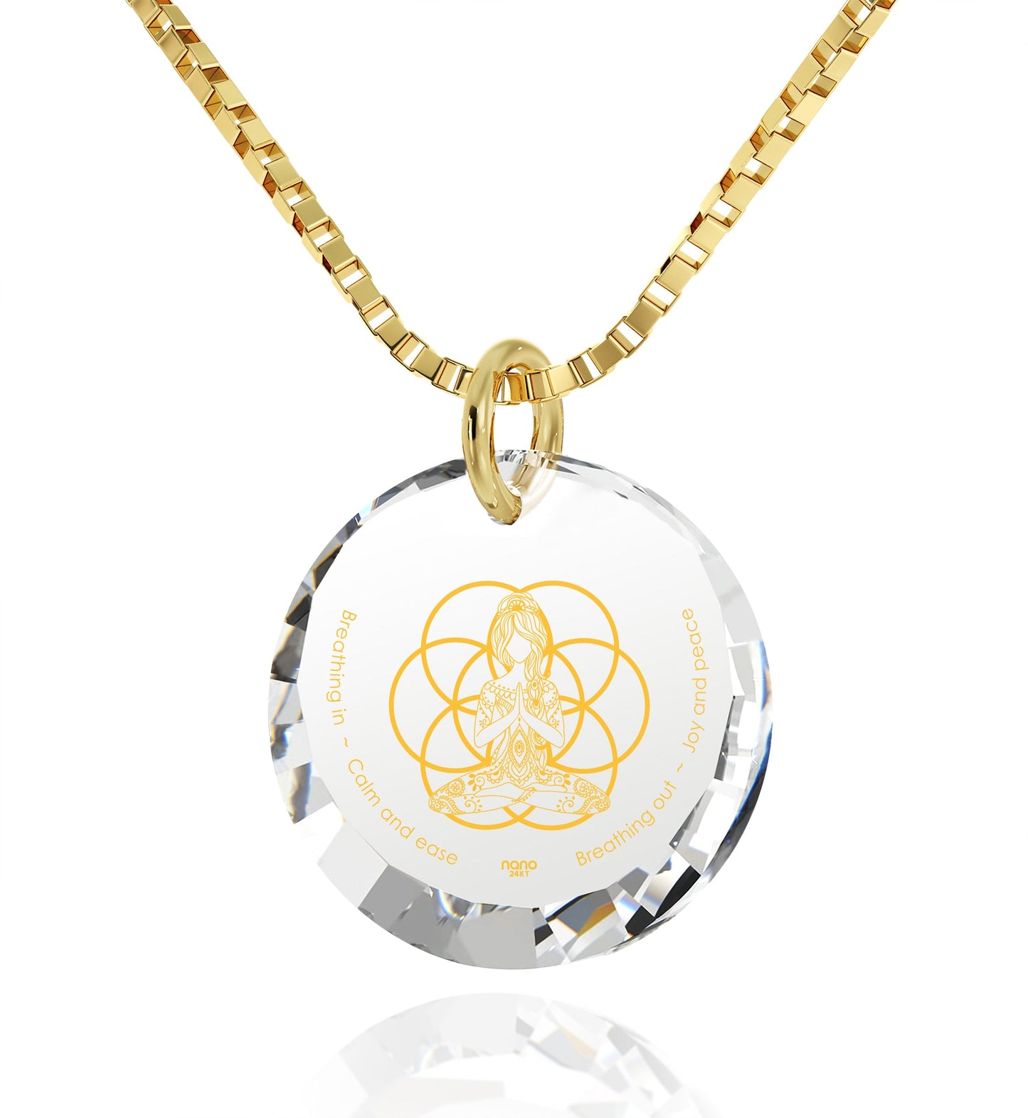 Yoga Charm Necklace Seed of Life Pendant 24k Gold Inscribed CZ*