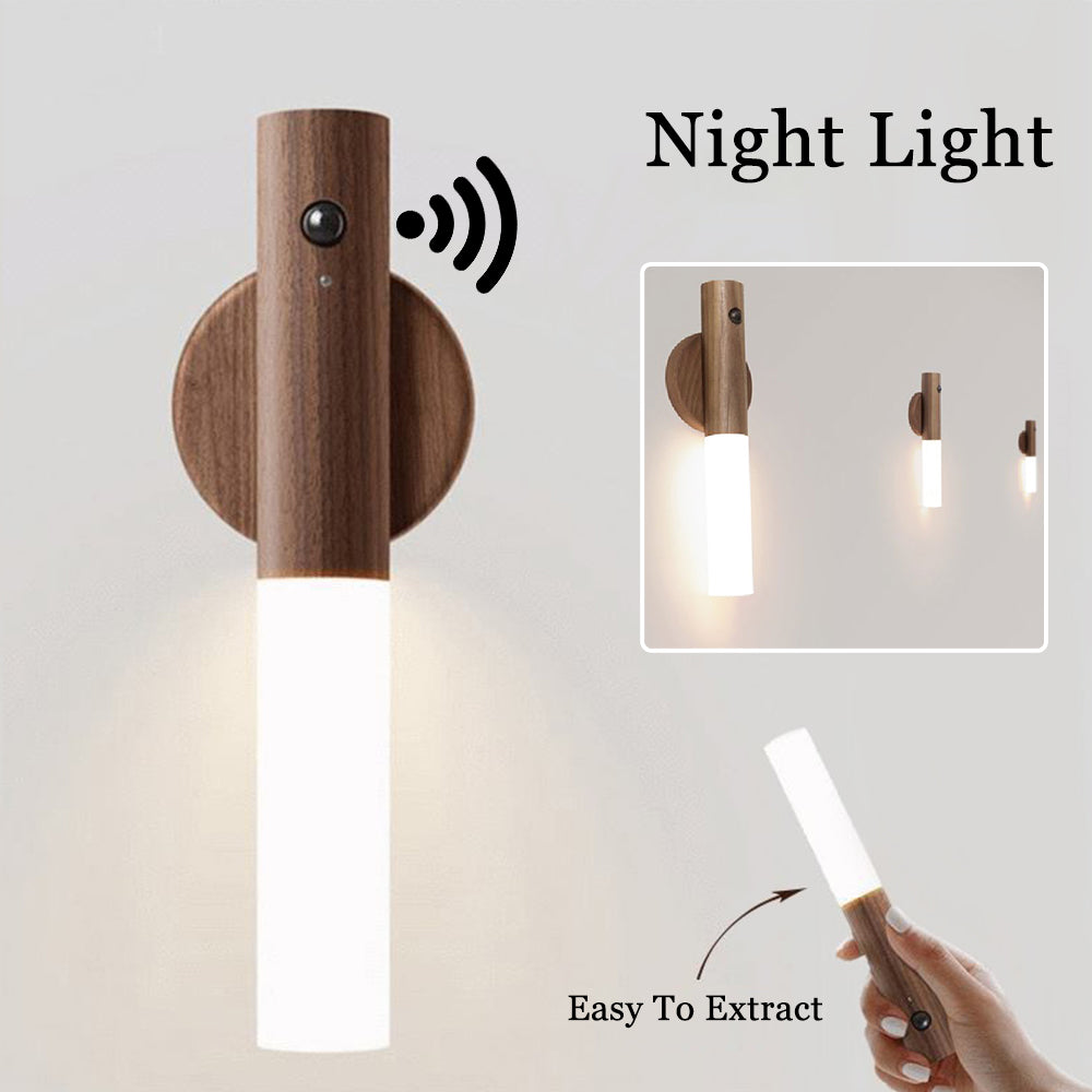 Auto LED* USB Magnetic Wood Wireless Night Light Corridors Porch Lights PIR Motion Sensor Wall Light Cabinet Lamp