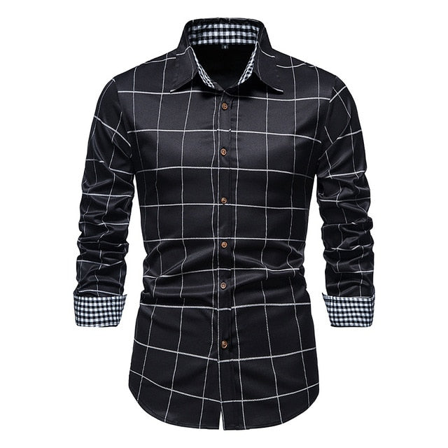 Plaid Patchwork Formal Shirts for Men* Dress Shirt Work Shirt