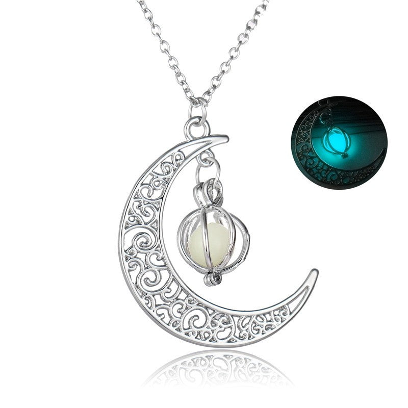 Fashion Moon Natural Glowing Stone Healing Necklace *Women Gift Charm Luminous Pendant Necklace Jewelry