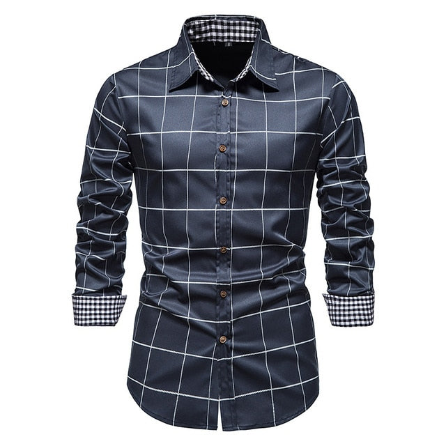 Plaid Patchwork Formal Shirts for Men* Dress Shirt Work Shirt