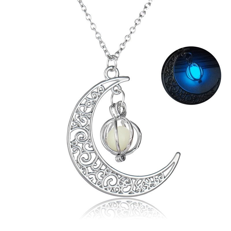 Fashion Moon Natural Glowing Stone Healing Necklace *Women Gift Charm Luminous Pendant Necklace Jewelry