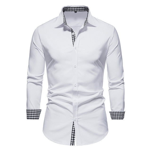 Plaid Patchwork Formal Shirts for Men* Dress Shirt Work Shirt