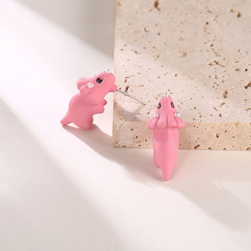 2pcs Animal Cartoon Stud Earring For Women Cute Dinosaur Little Dog Whale Clay Bite Ear Jewelry Funny Gifts Fashion Accessories*