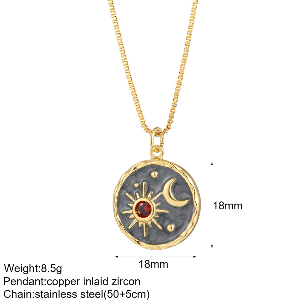 Heart Evil Blue Eye Sun Necklace* for Women Cute Dog Bee Elephant Gold Color Pendant Woman's Collars Long Stainless Steel Chains