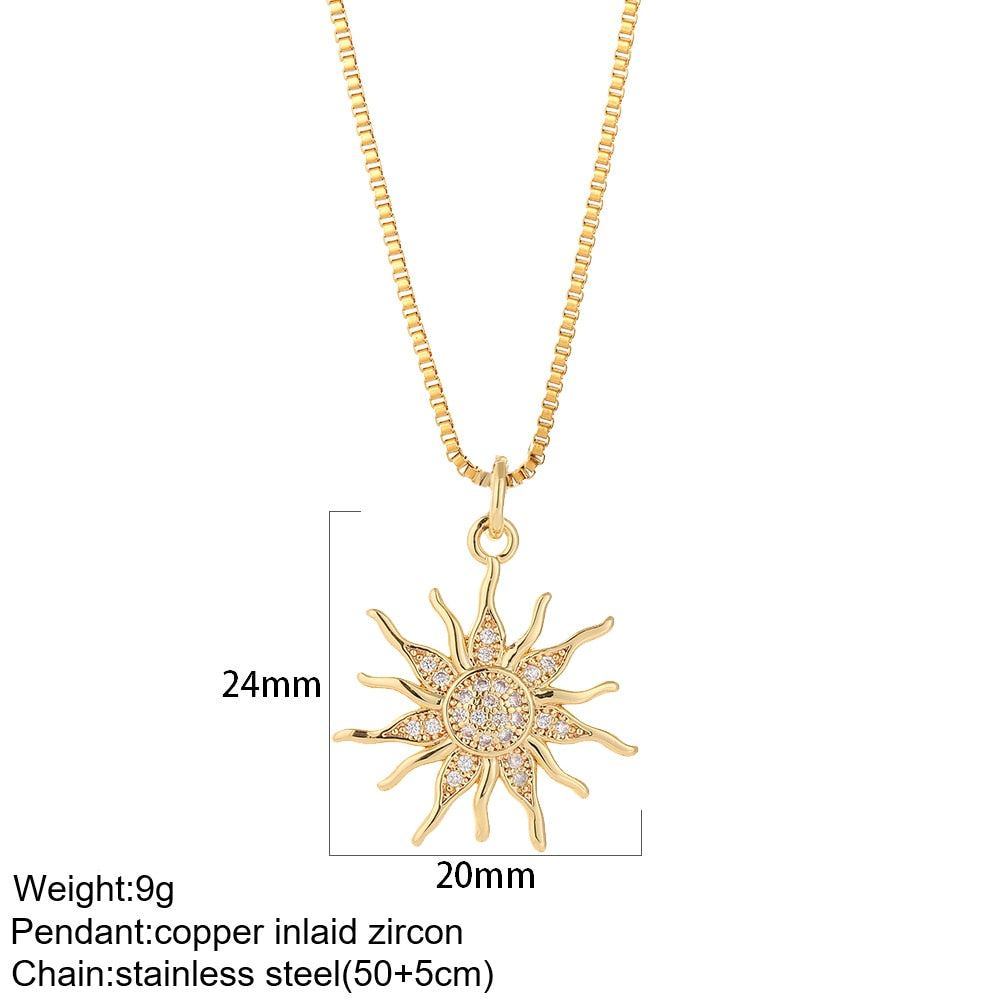 Heart Evil Blue Eye Sun Necklace* for Women Cute Dog Bee Elephant Gold Color Pendant Woman's Collars Long Stainless Steel Chains