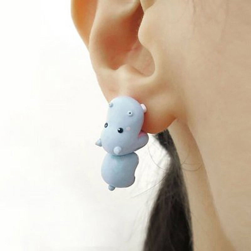 2pcs Animal Cartoon Stud Earring For Women Cute Dinosaur Little Dog Whale Clay Bite Ear Jewelry Funny Gifts Fashion Accessories*