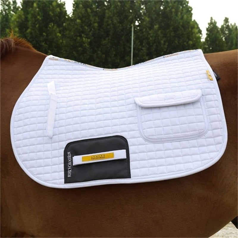 Equestrian Saddle Pad *with pocket white saddle pad navy riding horse saddle pad rider saddle pad riding horse back pad
