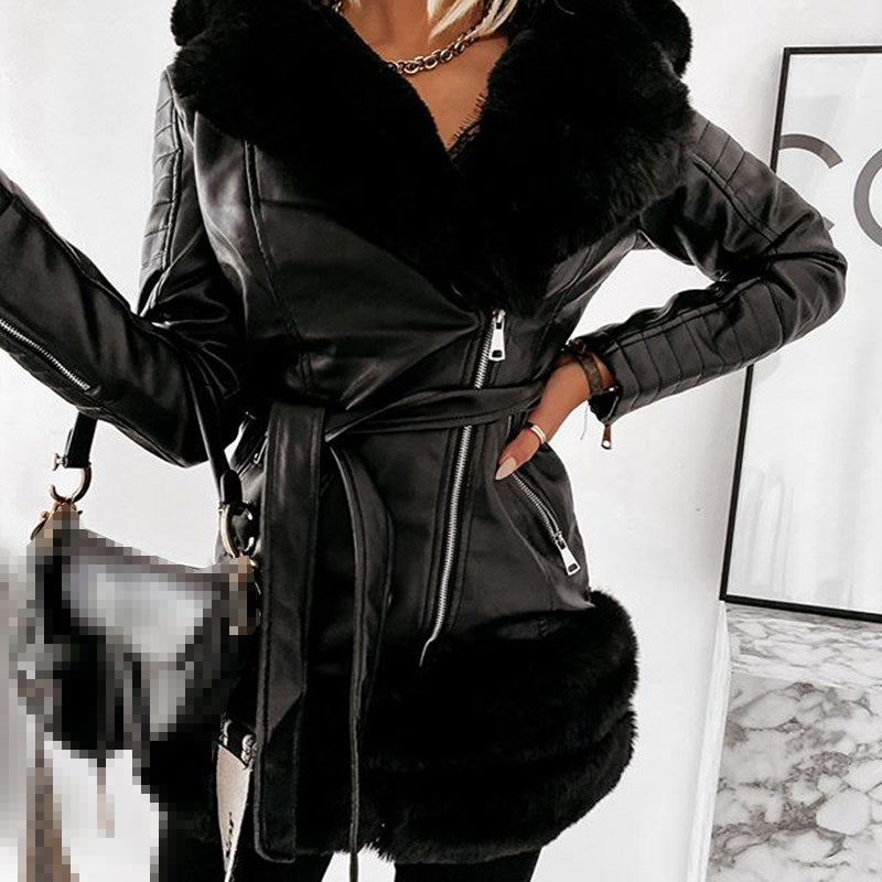 Fashion Women Leather Coats Fur Collar Jackets Ladies Jacket Black or Brown *