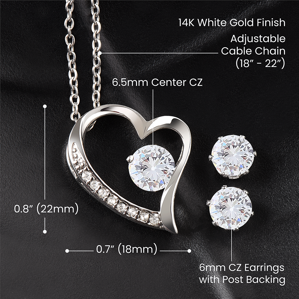 "Timeless Elegance: Heart-Shaped CZ White Gold Necklace and Earrings Set - Unveil Your Radiance"