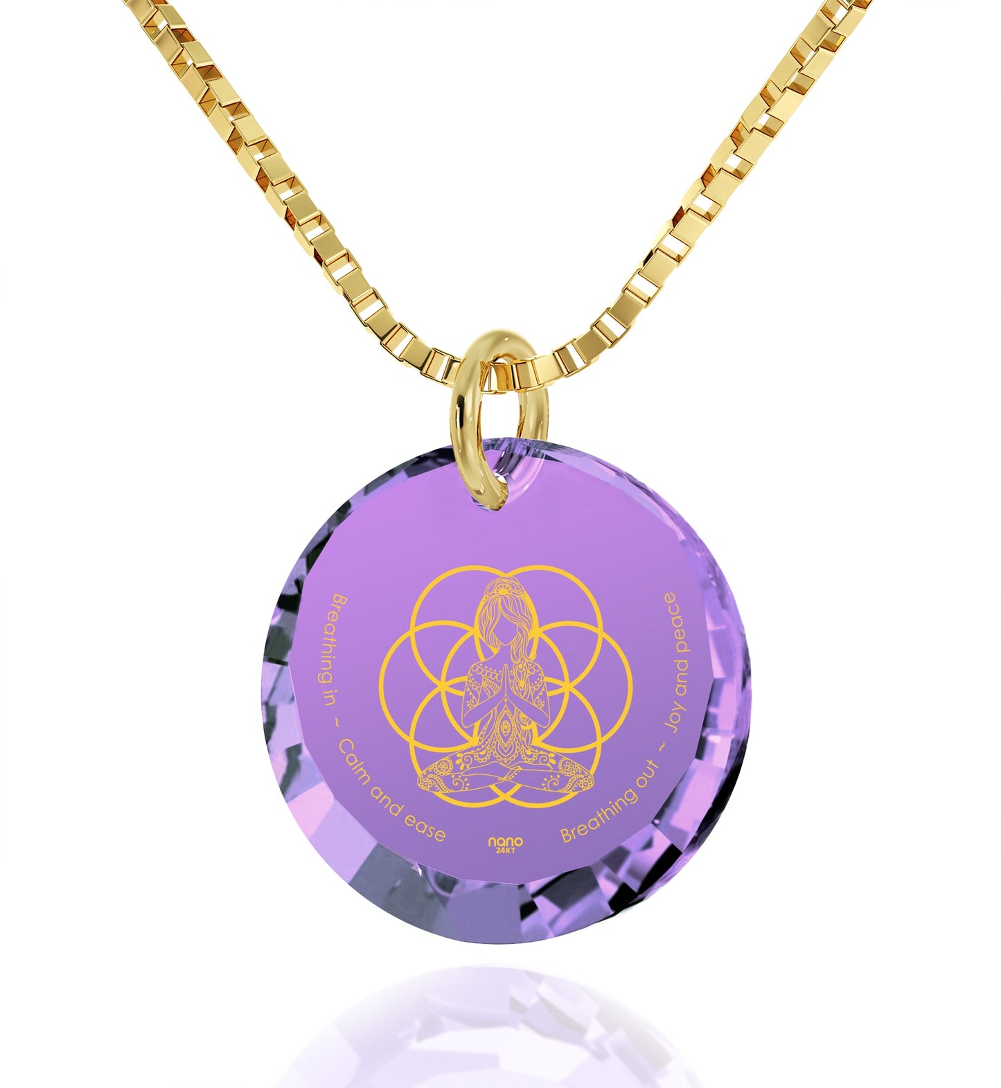 Yoga Charm Necklace Seed of Life Pendant 24k Gold Inscribed CZ*