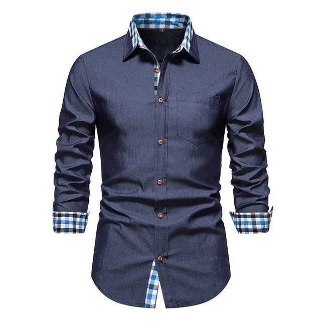 Plaid Patchwork Formal Shirts for Men* Dress Shirt Work Shirt