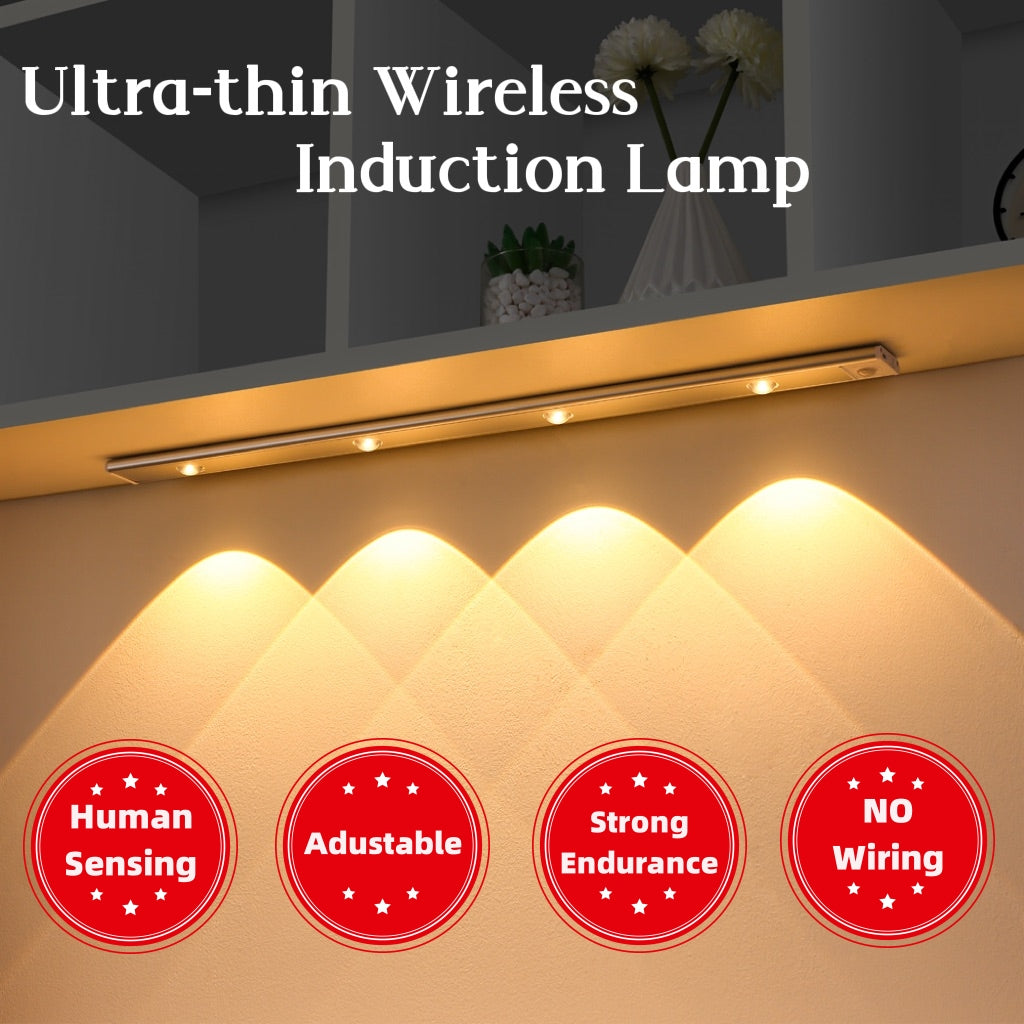 USB LED* Night Light Motion Sensor Wireless Thin LED Wine Cooler Light For Kitchen Cabinet Bedroom Wardrobe Indoor Lighting