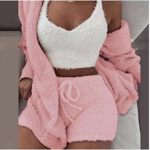 Fluffy Three Piece Set Lounge Sexy Outfits*