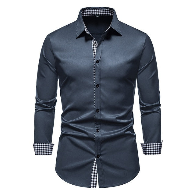 Plaid Patchwork Formal Shirts for Men* Dress Shirt Work Shirt