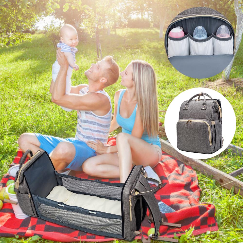 Moms And Dads Baby Backpack Diaper Bag Folding Crib*