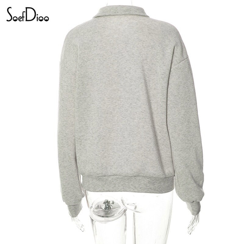 Casual Turn Down Collar Zipper Sweatshirt*