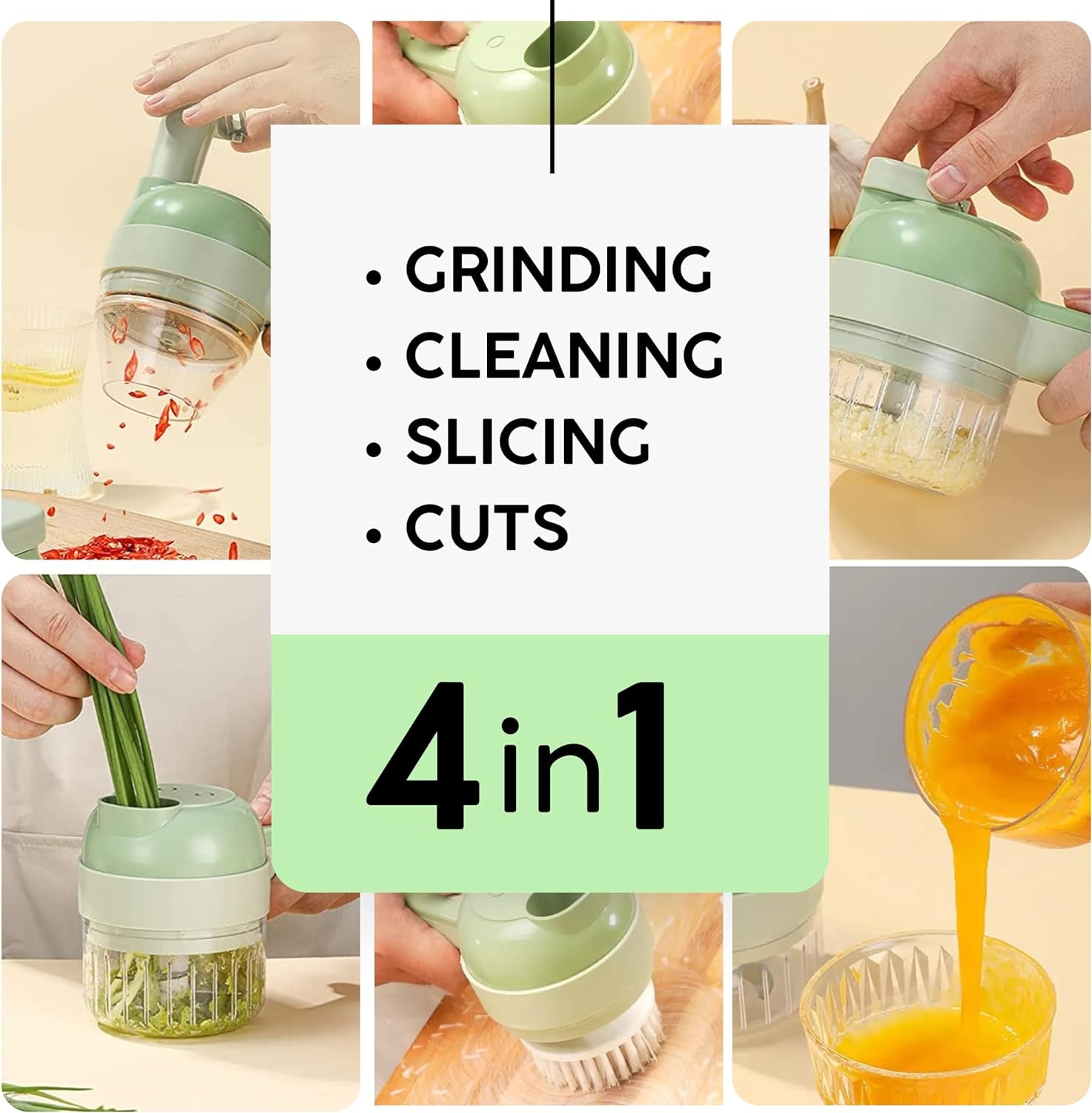 4 in 1 Portable Electric Vegetable Cutter Set Mini Food Slicer and Chopper for Kitchen Multifunctional Wireless Electric Grinder Vegetable Cutter Peeler and Clean Brush Function Multifunctional