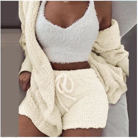 Fluffy Three Piece Set Lounge Sexy Outfits*
