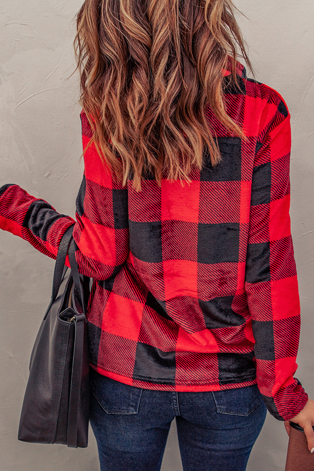 Plaid Print 1/4 Zip Collar Sweatshirt*