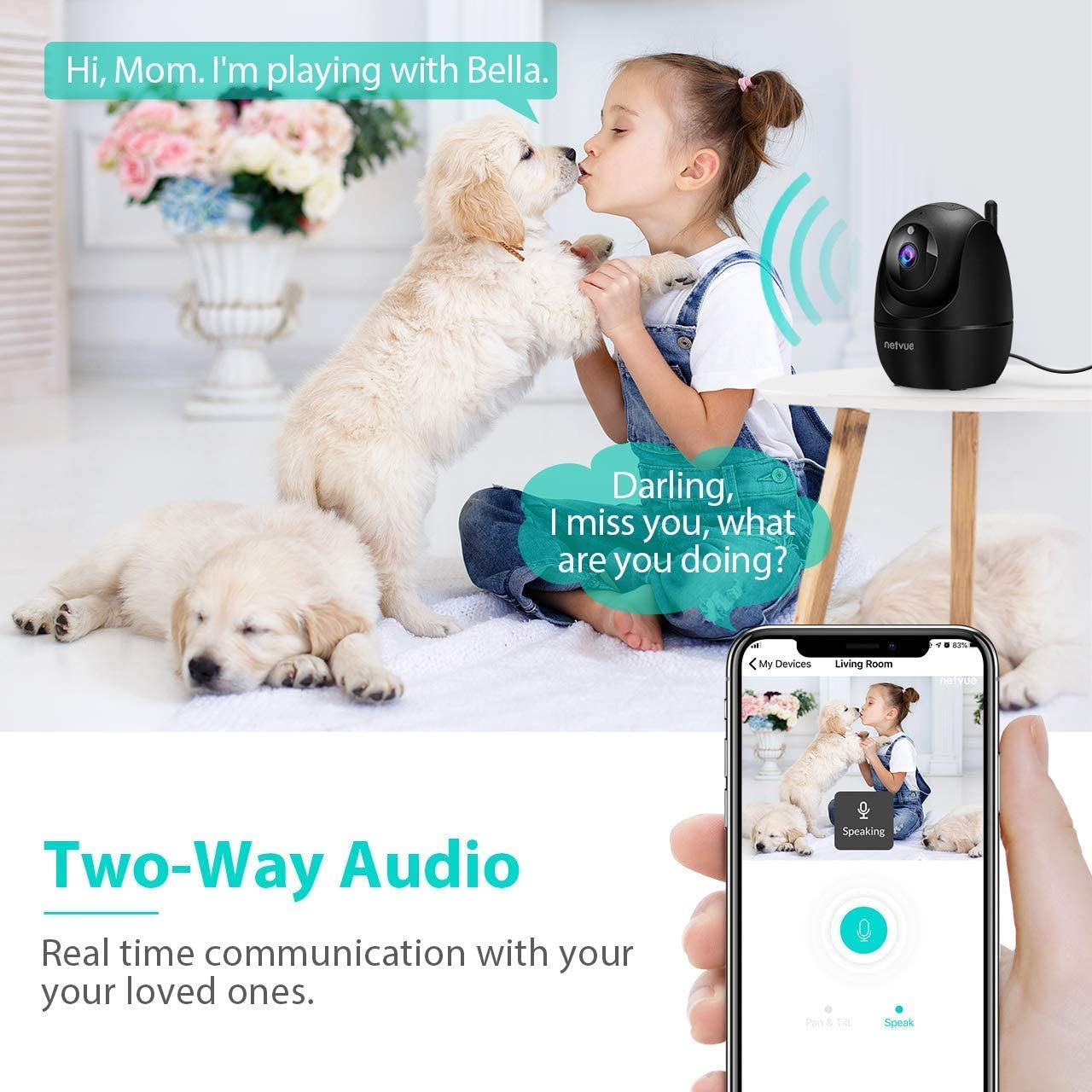 Indoor Camera, 1080P FHD 2.4Ghz Wifi Pet Camera, Home Camera for Pet/Baby, Dog Camera 2-Way Audio, Indoor Security Camera Night Vision, AI Human Detection, Cloud Storage/Tf Card, Black (Black)